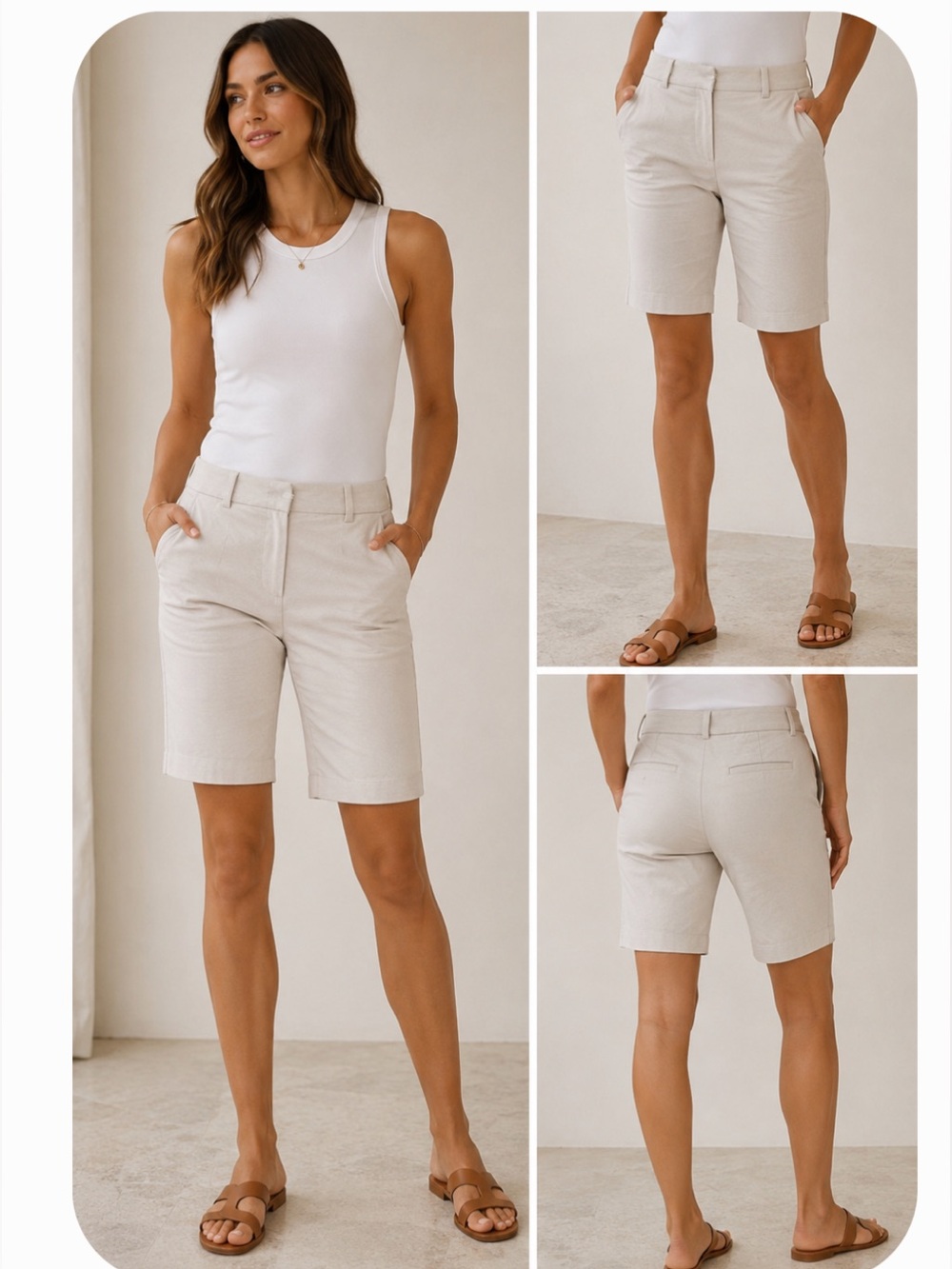 White House Black Market Tailored Bermuda Shorts in Light Beige